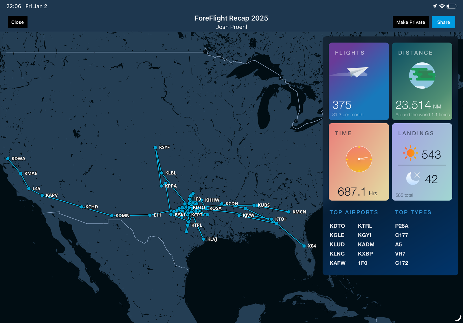 ForeFlight Recap 2025 summary screenshot